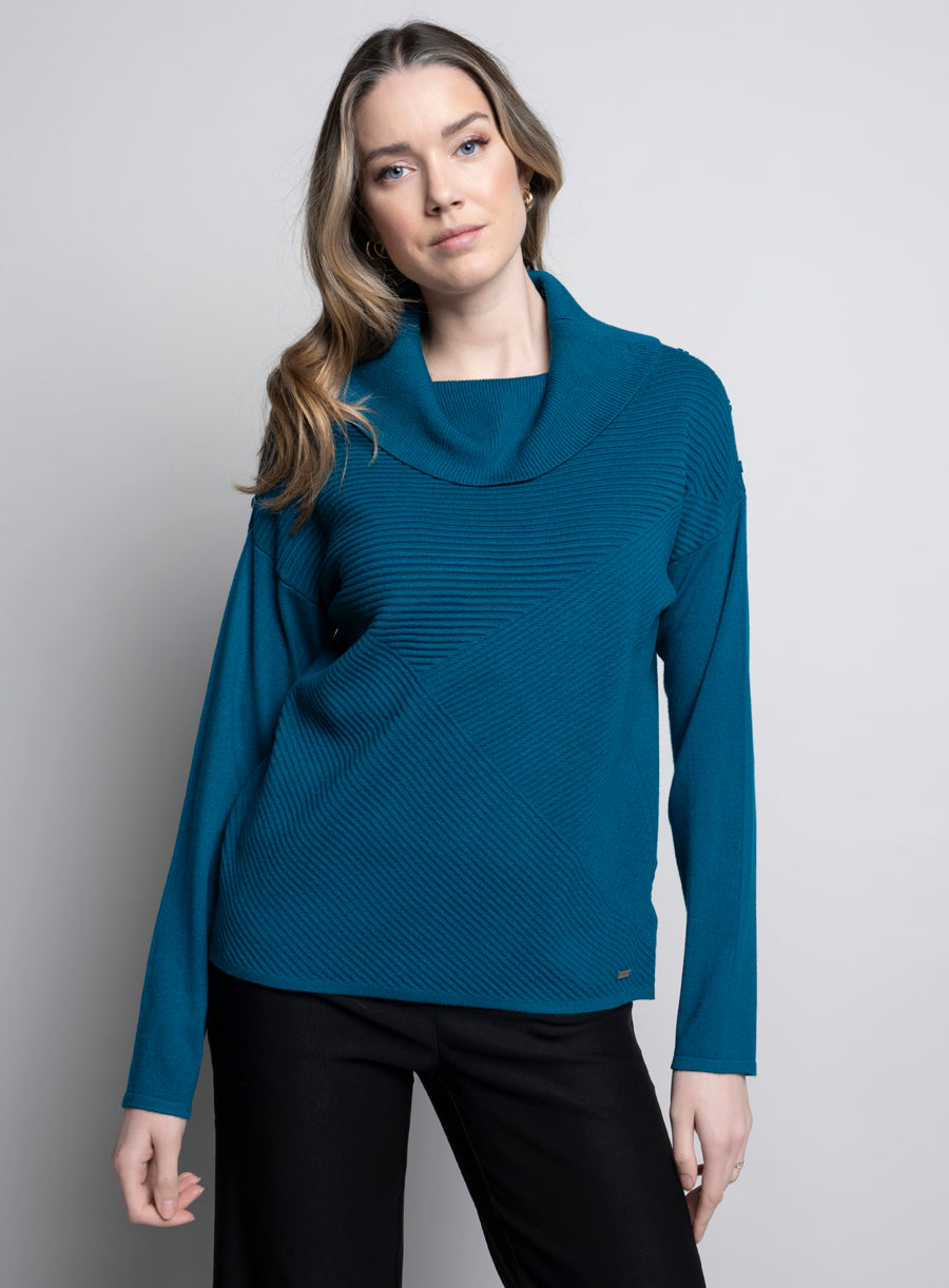 Picadilly Long Sleeve Button Trimmed Textured Top in Celestial Blue