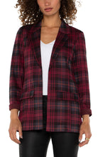 Load image into Gallery viewer, Liverpool Blackberry Tartan Plaid Boyfriend Blazer with Princess Dart
