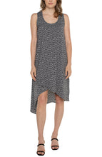 Load image into Gallery viewer, Liverpool Black with White Dot Sleeveless U-Neck Dress with Asymmetrical Hem
