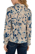 Load image into Gallery viewer, Liverpool Lapis Multi Button Front Long Sleeve Collared Woven Print Blouse
