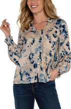 Load image into Gallery viewer, Liverpool Lapis Multi Button Front Long Sleeve Collared Woven Print Blouse
