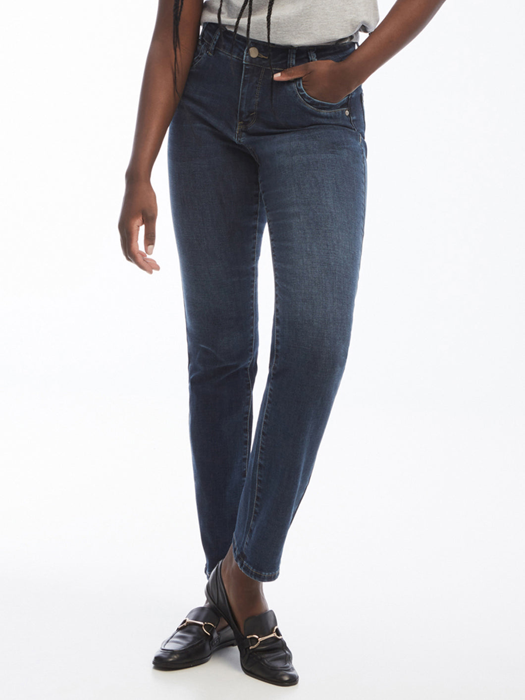 Lois Georgia Medium Blue (Crinkle) Mid High Waist Straight Leg Jeans