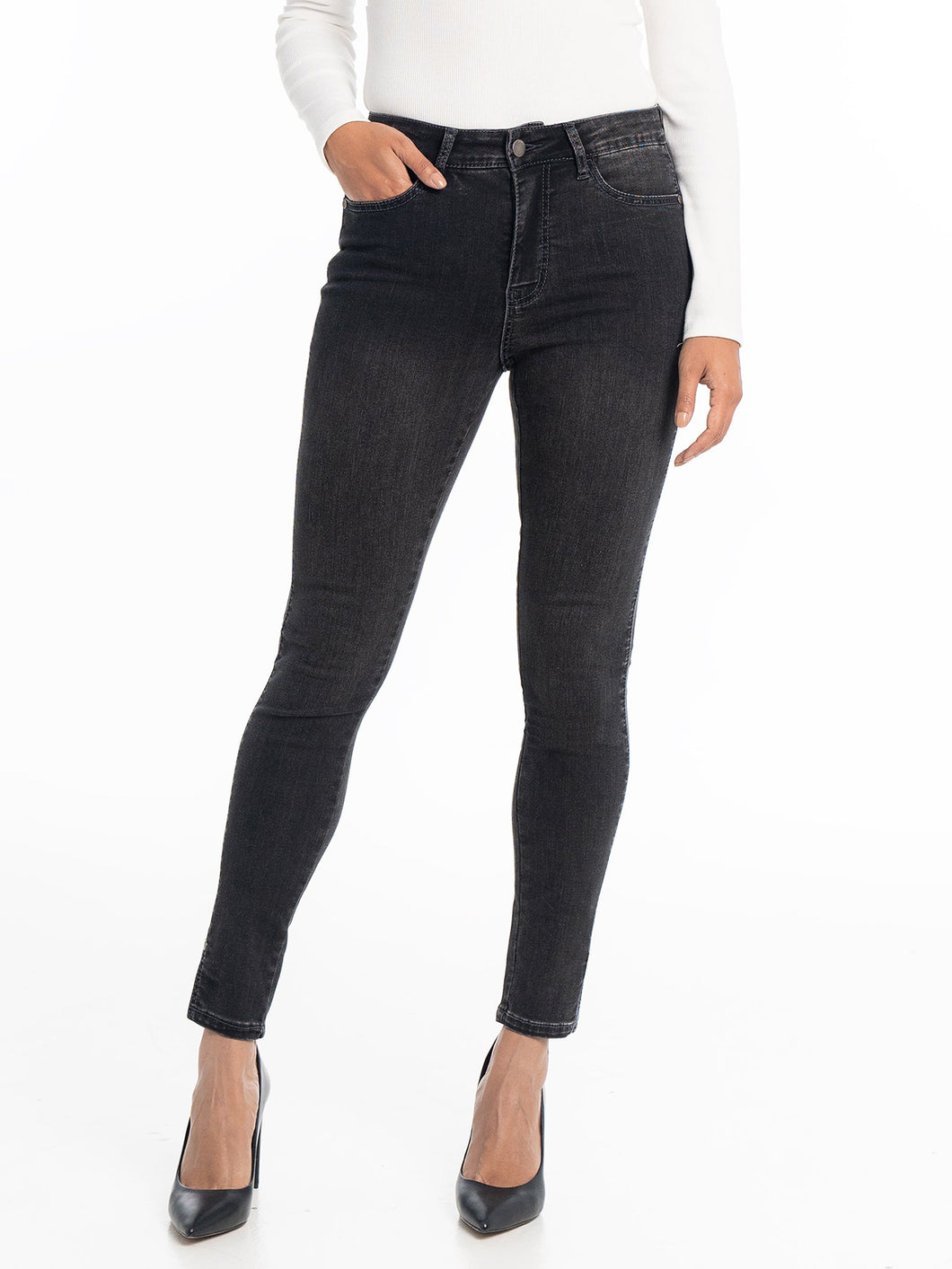 Lois Erika Ankle High Waist Skinny Leg Stretch Black Denim Jeans