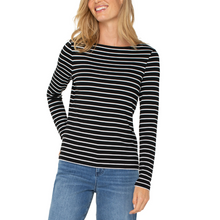 Load image into Gallery viewer, Liverpool Long Sleeve Striped Boat Neck Top in Black/White or Navy/White
