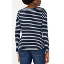 Load image into Gallery viewer, Liverpool Long Sleeve Striped Boat Neck Top in Black/White or Navy/White
