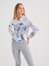 Load image into Gallery viewer, Dolcezza Simply Art White &amp; Blue &quot;Indigo Melody&quot; Print Button Front Linen Jacket
