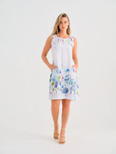 Load image into Gallery viewer, Dolcezza &quot;Misty Blossom&quot; Print Multi-Colour Sleeveless Linen Dress
