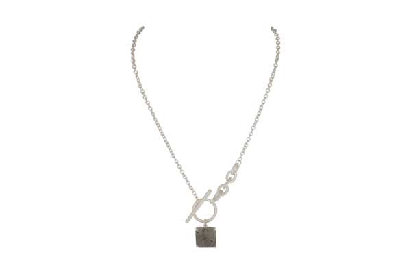 Merx Fashion Shiny Silver Necklace with Labradolite Stone