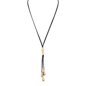 Merx Fashion NK Lt. KC Gold & Black Leather Cord Necklace with Gold Drops