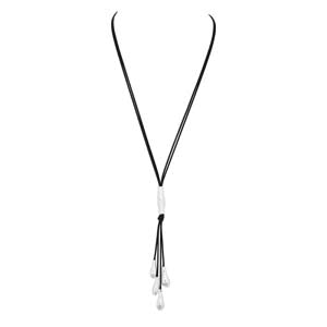 Merx Fashion Shiny NK Silver & Black Leather Cord Necklace with Silver Drops