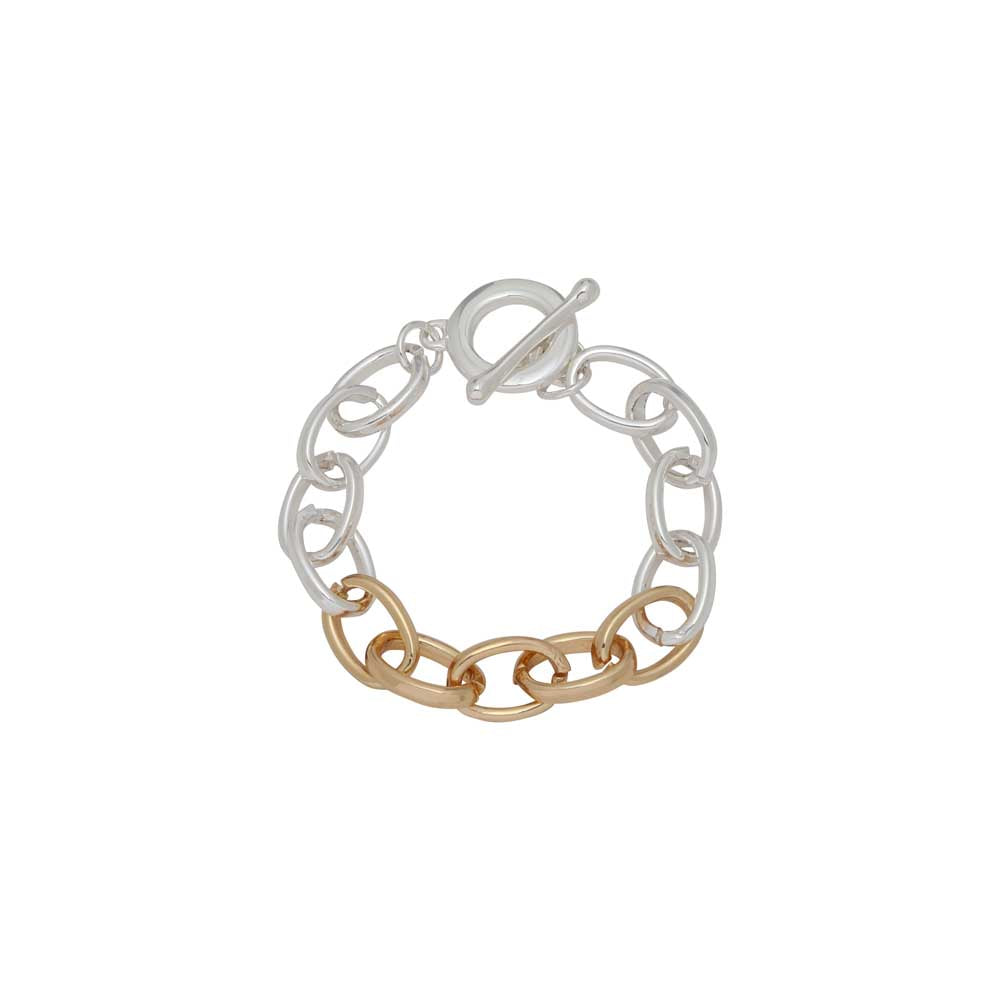 Merx Fashion Gold & Silver Chain Link Bracelet with Toggle Closure