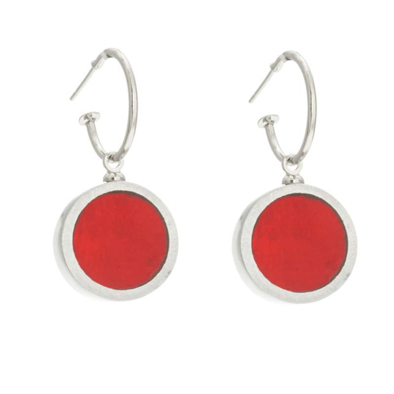 Merx Resin Reversible Circle Dangle Earrings in High Risk Red & White