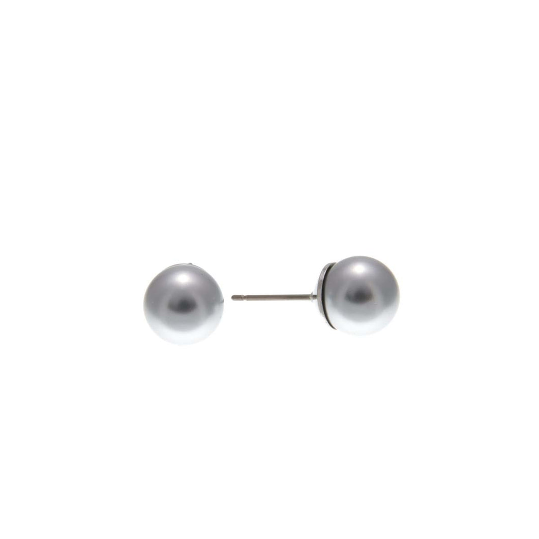 Merx Perla Rhodium 10mm Glass Light Grey Pearl Stud Earrings