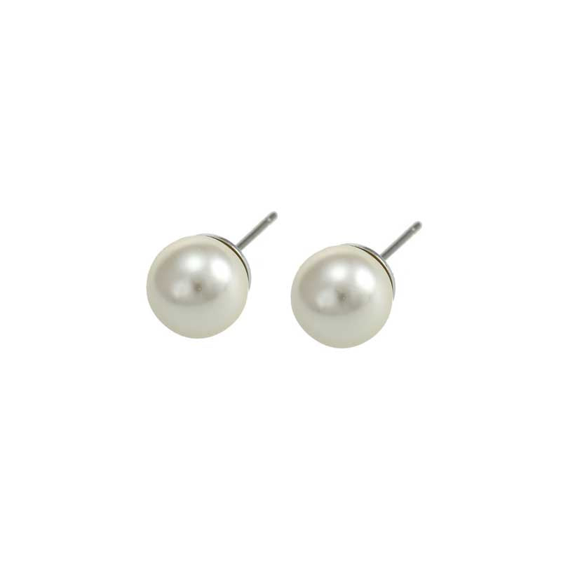 Merx Perla Rhodium 10mm Glass Cream Pearl Stud Earrings