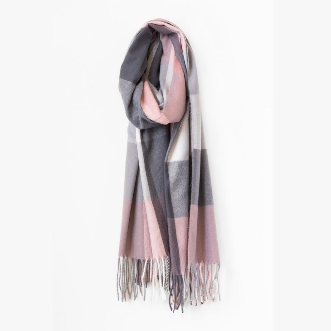 Caracol Colourful Plaid Warm Scarf with Fringe in Pink, Blue or Black