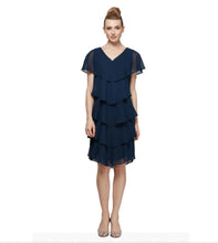 Load image into Gallery viewer, SLNY V-Neck Tiered Chiffon Dress with Cap Sleeve
