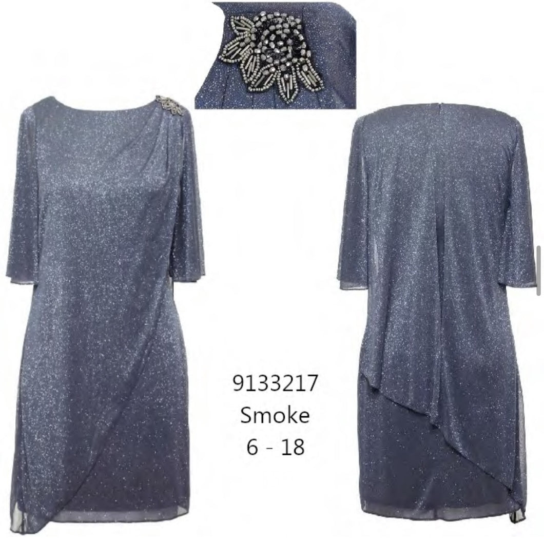 SLNY Short Smoke Half Sleeve Dress with Sparkles & Shoulder Embellishment