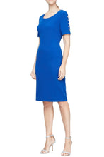 Load image into Gallery viewer, SLNY Short Sleeve Round Neck Dress with Jeweled Button Detail
