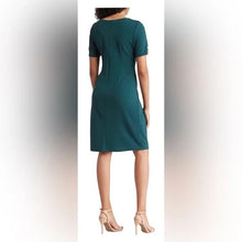 Load image into Gallery viewer, SLNY Short Sleeve Round Neck Dress with Jeweled Button Detail
