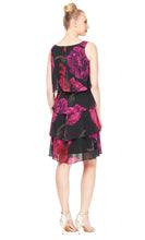 Load image into Gallery viewer, SLNY Black Multi Floral Print Sleeveless Tiered Chiffon Dress
