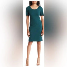 Load image into Gallery viewer, SLNY Short Sleeve Round Neck Dress with Jeweled Button Detail
