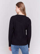 Load image into Gallery viewer, Charlie B Plushy Knit V-Neck Sweater with Side Slit &amp; Grommet Detail in Black Or Woodrose
