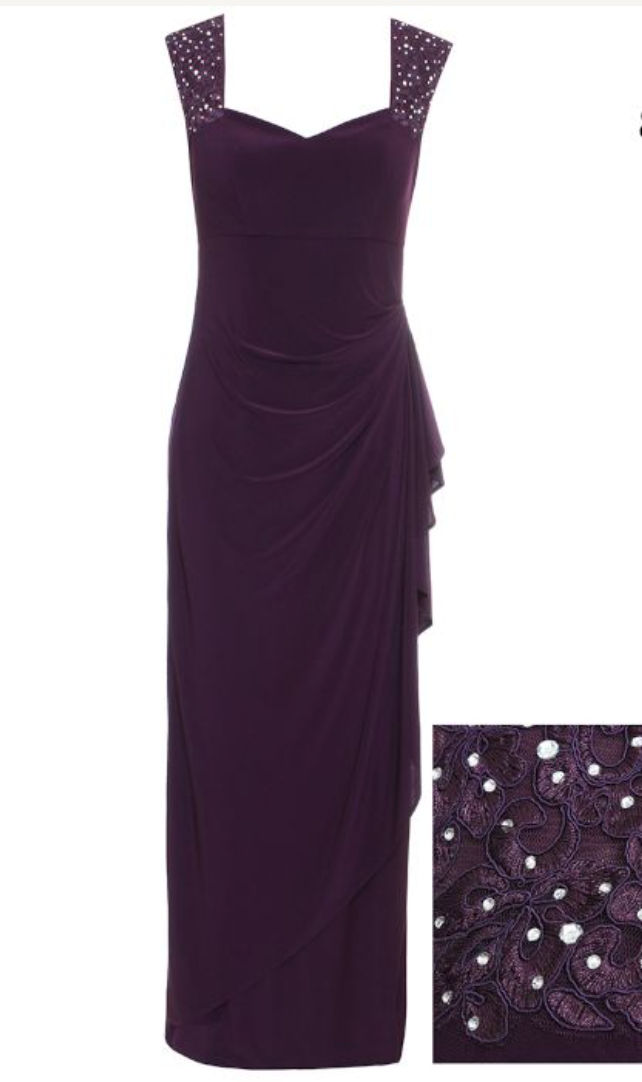 Alex Evenings Plum Embellished Sleeveless Gown with Tulip Skirt