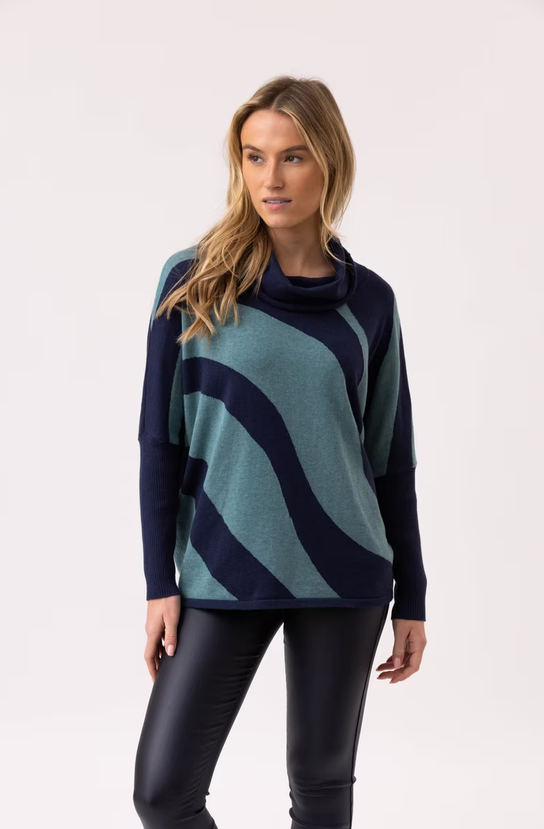 Marble Abstract Stripe Turtle Neck Sweater