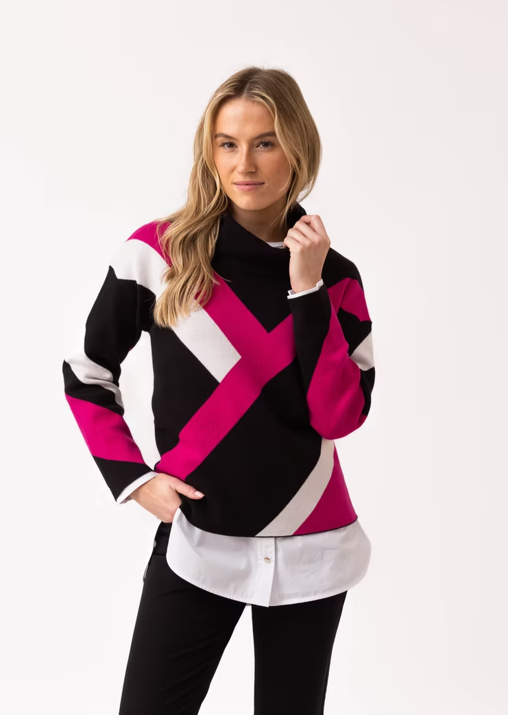 Marble Bold Diagonal Stripe Turtle Neck Sweater
