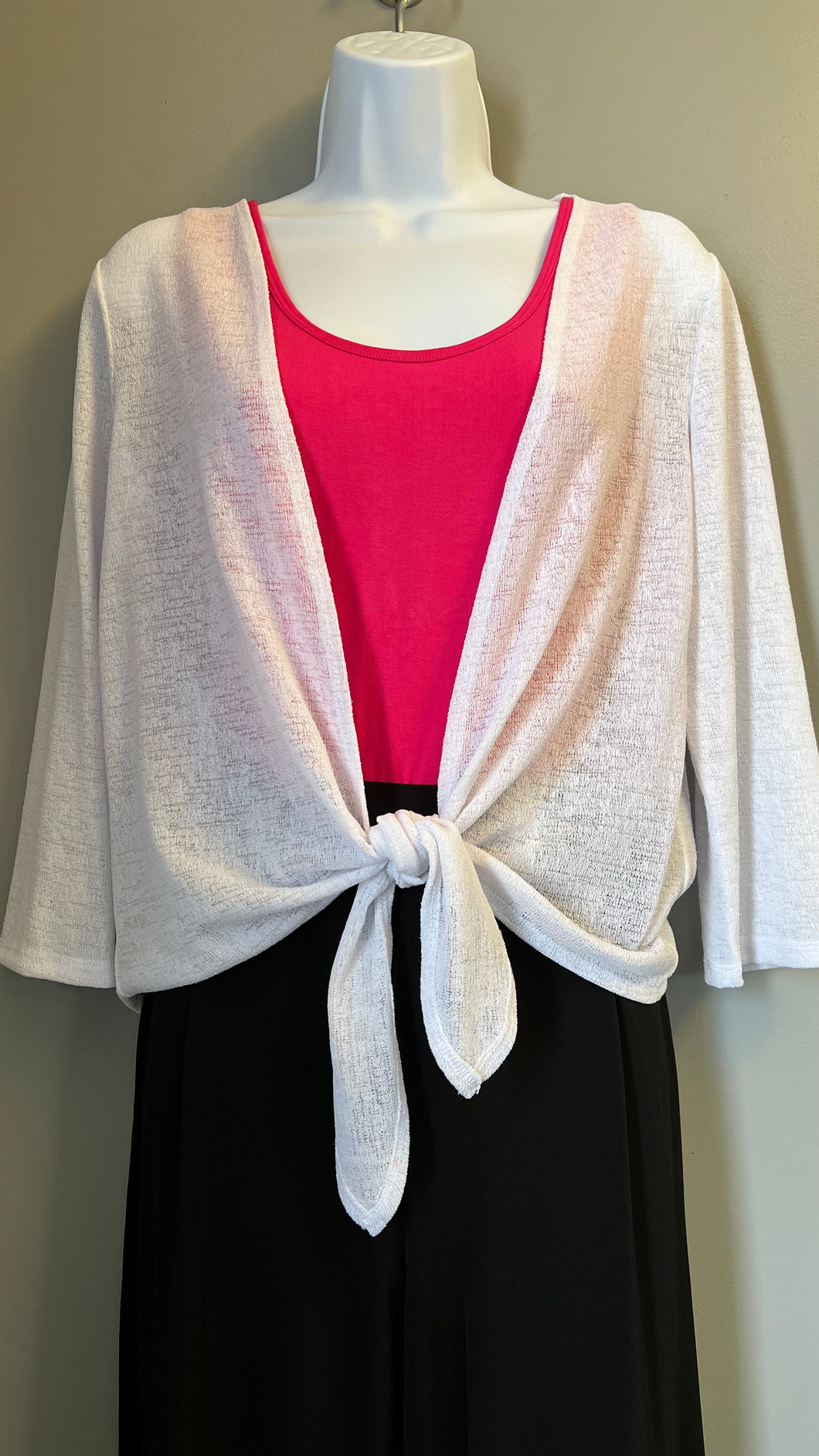 Soft Works Knit 3/4 Sleeve Tie Shrug available in Fuchsia, White or Black
