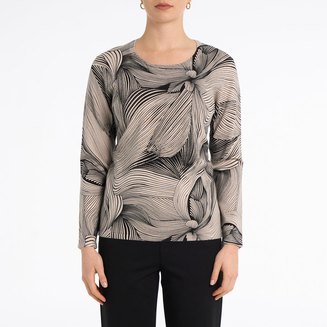 Moffi Black & Off-White Print Long Sleeve Sweater with Sparkle