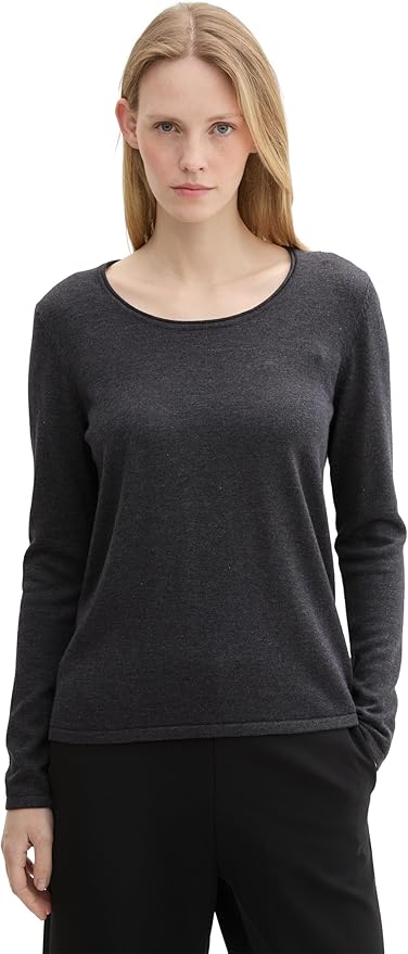 Tom Tailor Basic Crew Neck Long Sleeve Knit Pullover in Blackberry or Anthracite