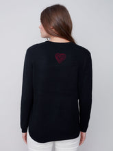 Load image into Gallery viewer, Charlie B Black Multi-Colour Crew Neck Embroidered Heart Sweater
