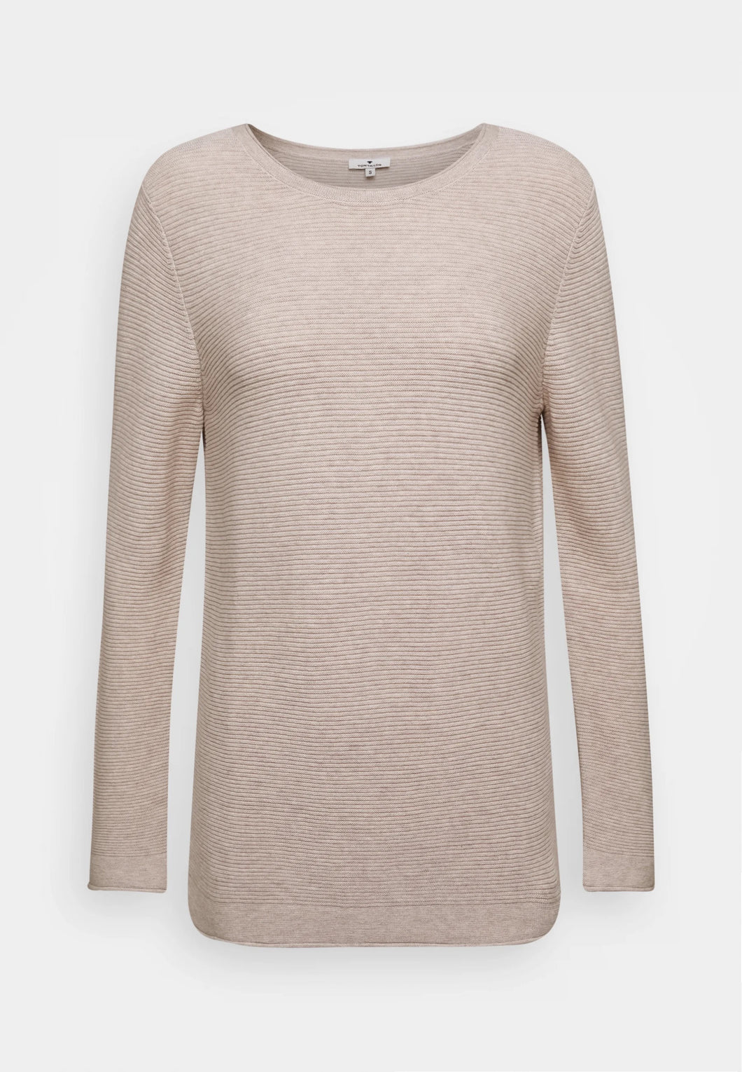 Tom Tailor Dusty Alabaster Round Neck Ribbed Sweater with Dark Trim