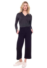 Load image into Gallery viewer, UP! Black Pull On Solid Ponte Wide Leg Crop Pant
