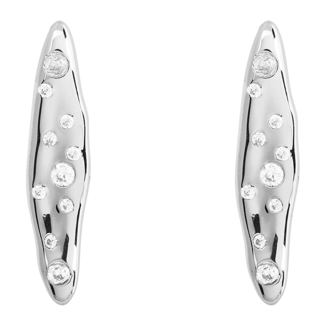 Merx Perla Rhodium Oblong Earrings with Cubic Zirconia Accents