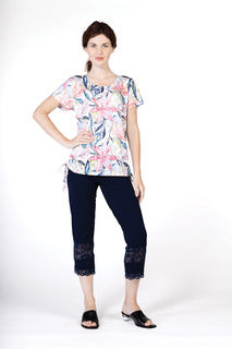 Variations Pink Multi Round Neck Tee with Ruched Sides