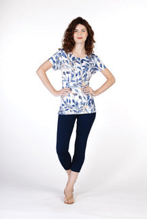 Variations Blue Leaf Print Short Sleeve Tee