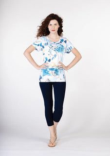 Variations Blue Multi Round Neck Print Tee