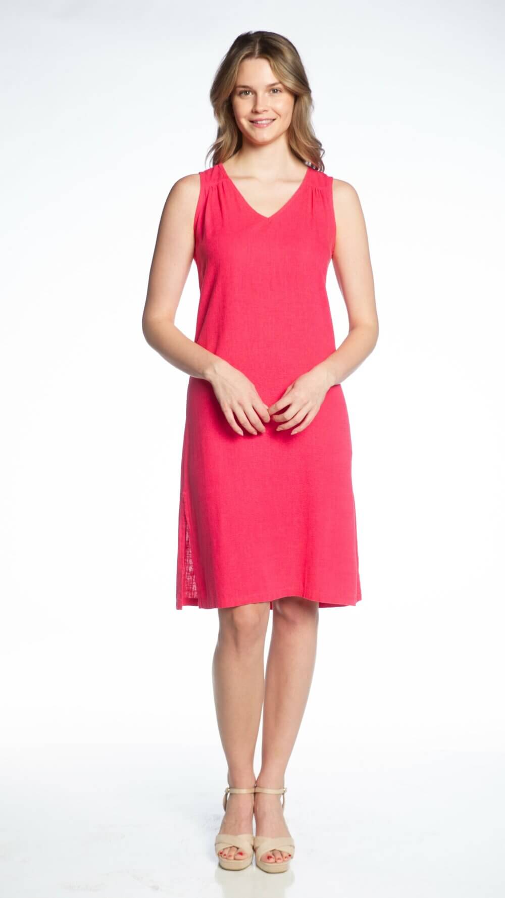 DKR & Co Sleeveless V-Neck Midi Dress in Denim Melange or Geranium