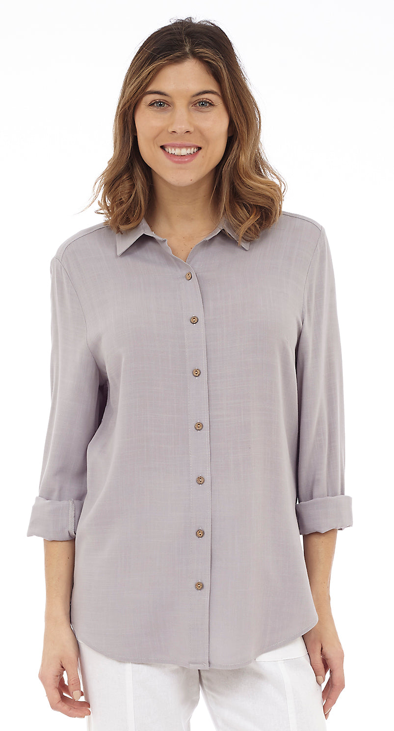 DKR & Co Silver Long Sleeve Classic Button Up Shirt with Back Pleat Detail