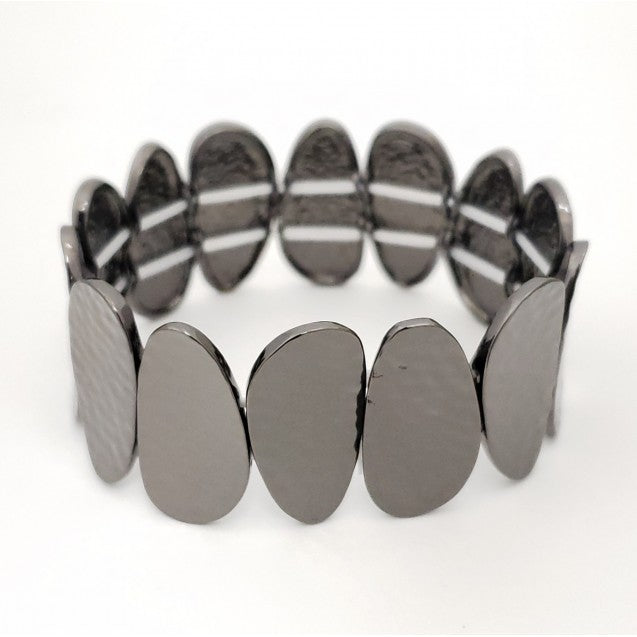 Evershine Hammered Hematite Oval Like Shaped Stretch Bracelet