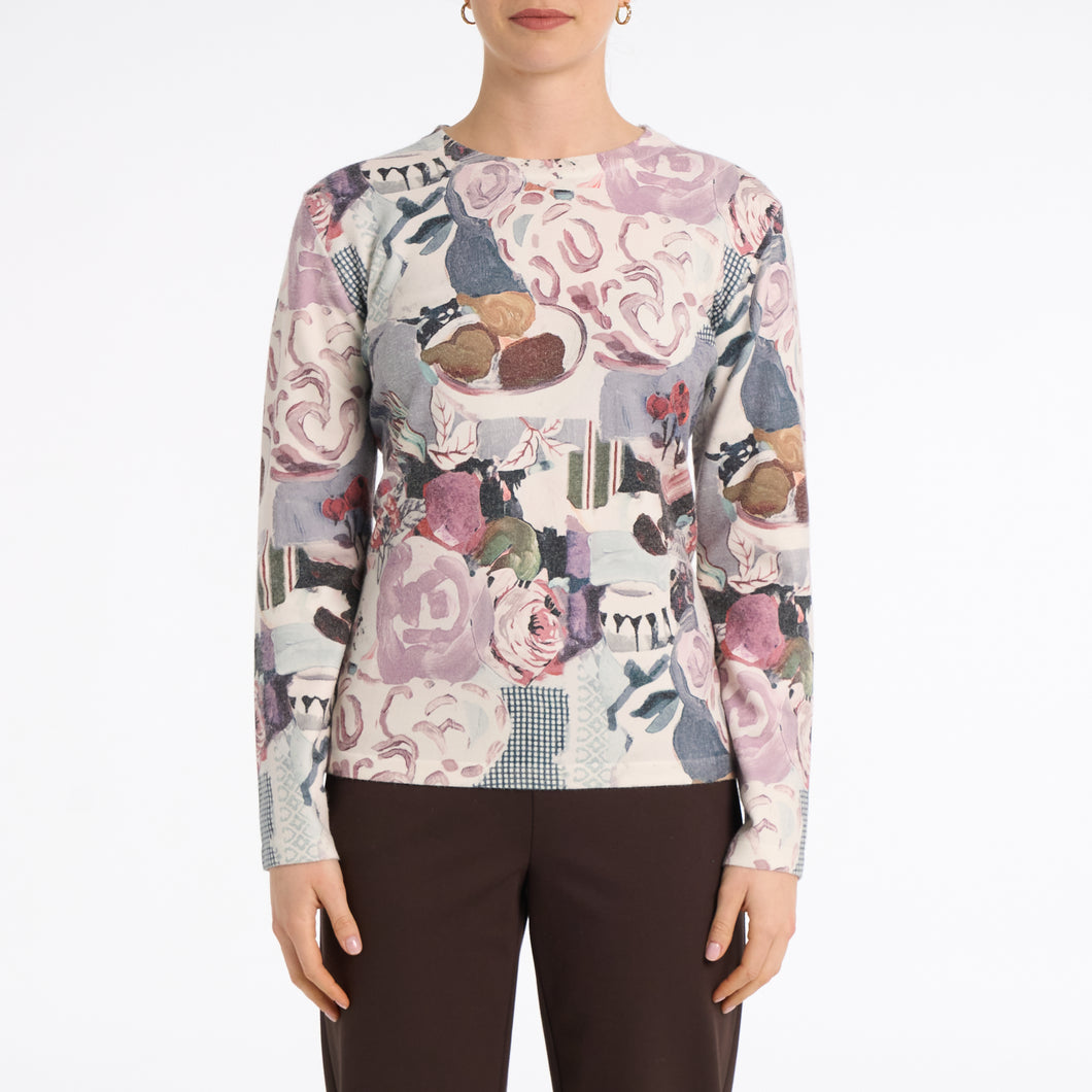 Moffi Floral Print Abstract Long Sleeve Top