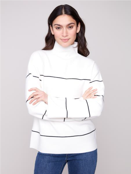 Charlie B Yarn Dyed Striped Funnel Neck Sweater
