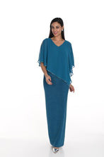 Load image into Gallery viewer, Frank Lyman Gown with Chiffon V-Neck Angled Cape in Teal/Blue or Royal
