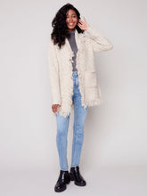 Load image into Gallery viewer, Charlie B Almond Fluffy Boucle Long Open Cardigan with Fringe Shawl Neck
