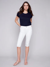 Load image into Gallery viewer, Charlie B Twill Stretch Denim Pedal Pusher with Rolled-Up Hem in White, Blue Or Indigo
