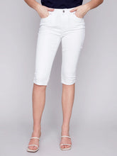 Load image into Gallery viewer, Charlie B Twill Stretch Denim Pedal Pusher with Rolled-Up Hem in White, Blue Or Indigo
