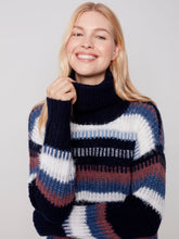 Load image into Gallery viewer, Charlie B Marine (Navy) Striped Cowl Neck Sweater
