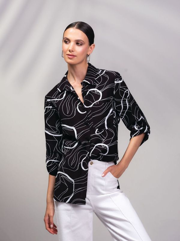 Alison Sheri Black & White Print Button Front Blouse